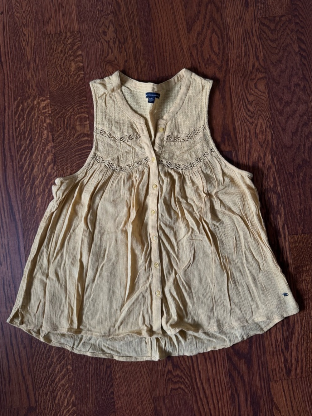 American Eagle Mustard Yellow Button Front Sleeveless Top